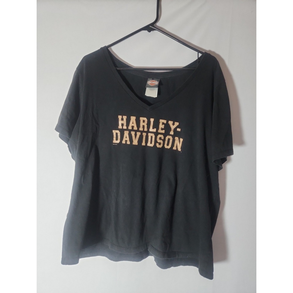 Black Pearl Harley Davidson Cycles Belize Ladies V-neck T-Shirt Sz-2x